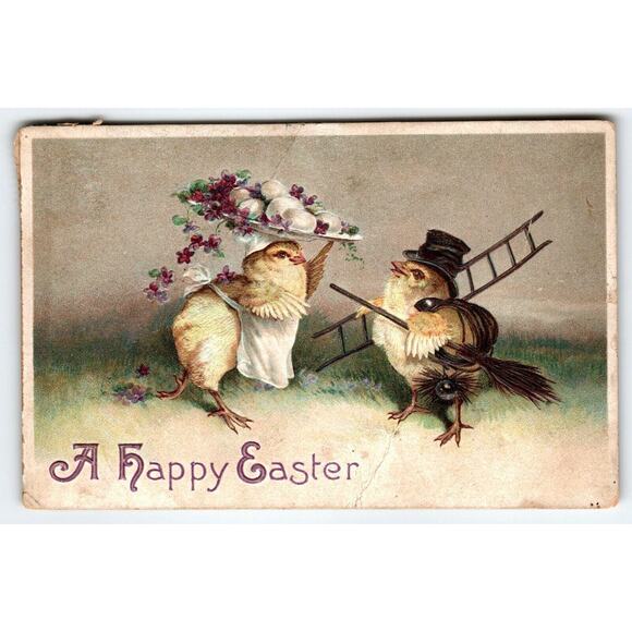 Easter Postcard Ellen Clapsaddle Dressed Chef Chimney Sweep Chicks Fantasy 2011 - Picture 1 of 2